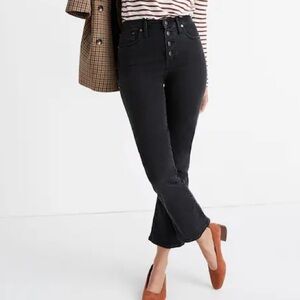 Madewell Cali Demi Boot Washed Black High Rise Button Fly Cropped Jeans Size 28